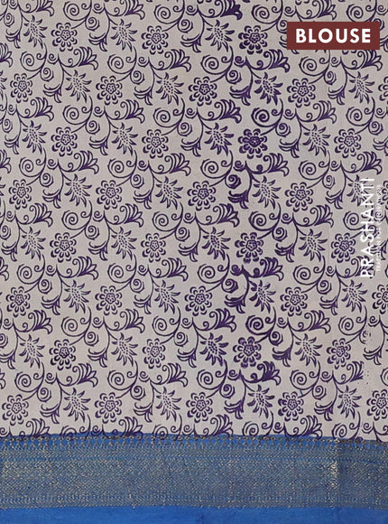 Kalamkari semi silk saree beige violet and blue with allover butta prints and mangalgiri border