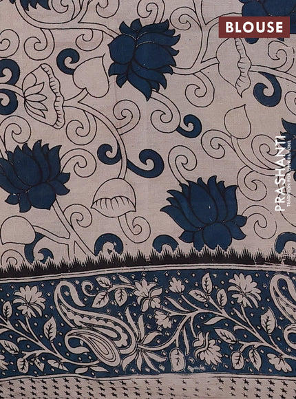 Kalamkari semi silk saree maroon and peacock blue with allover prints and printed border