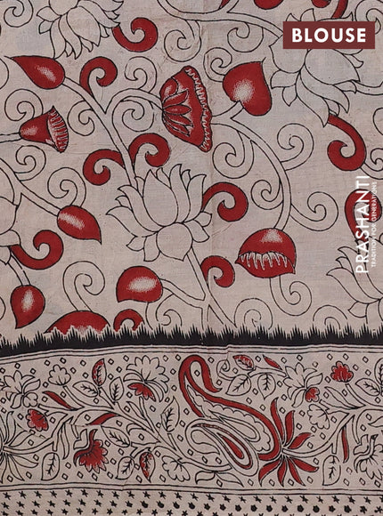 Kalamkari semi silk saree beige and peacock blue with allover prints and printed border