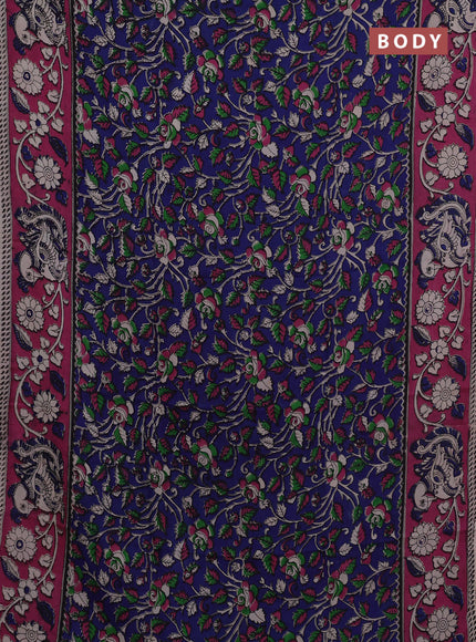 Kalamkari semi silk saree blue and pink with allover prints and printed border