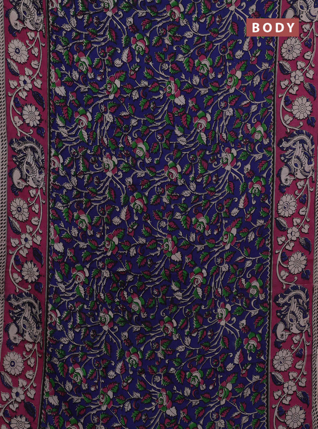 Kalamkari semi silk saree blue and pink with allover prints and printed border