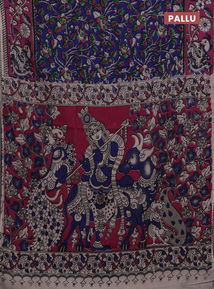 Kalamkari semi silk saree blue and pink with allover prints and printed border