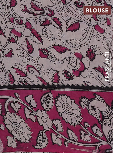 Kalamkari semi silk saree blue and pink with allover prints and printed border