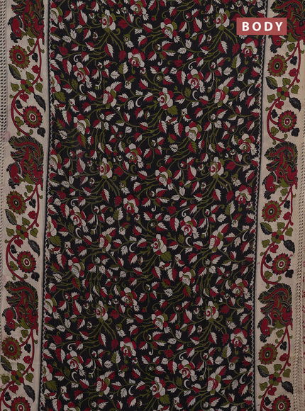 Kalamkari semi silk saree black and beige with allover prints and printed border