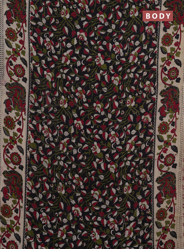 Kalamkari semi silk saree black and beige with allover prints and printed border