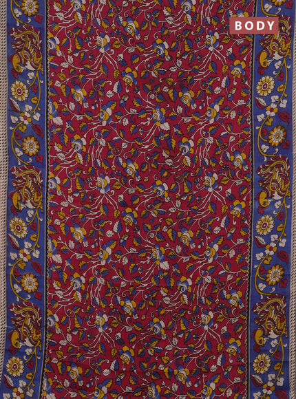 Kalamkari semi silk saree magenta pink and blue with allover prints and printed border