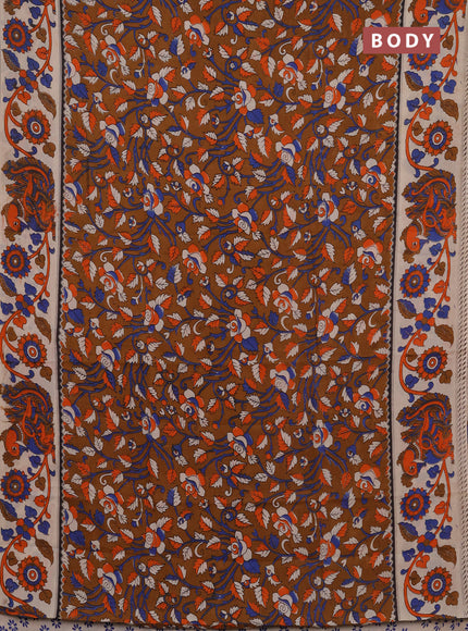 Kalamkari semi silk saree brown and beige with allover prints and printed border