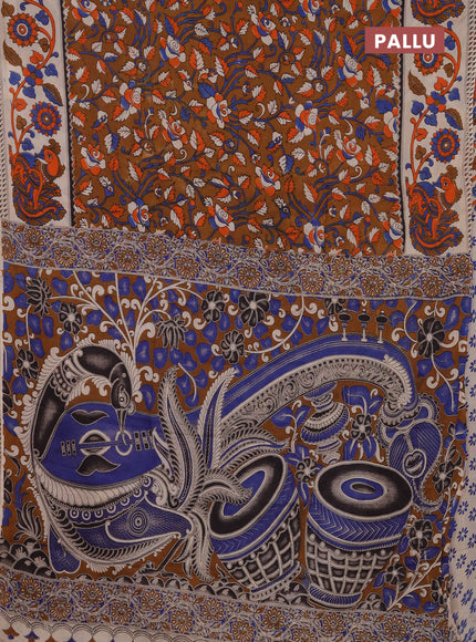 Kalamkari semi silk saree brown and beige with allover prints and printed border