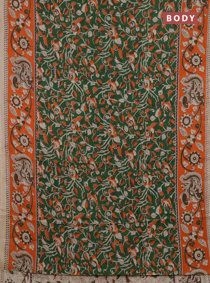 Kalamkari semi silk saree green and orange with allover prints and printed border