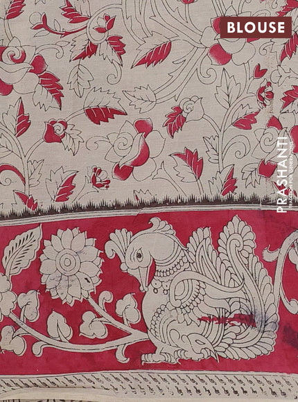 Kalamkari semi silk saree mehendi green and pink with allover prints and printed border