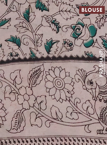 Kalamkari semi silk saree light green and pink with allover prints and printed border