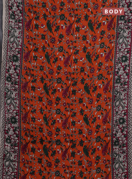 Kalamkari semi silk saree orange and magenta pink with allover prints and printed border