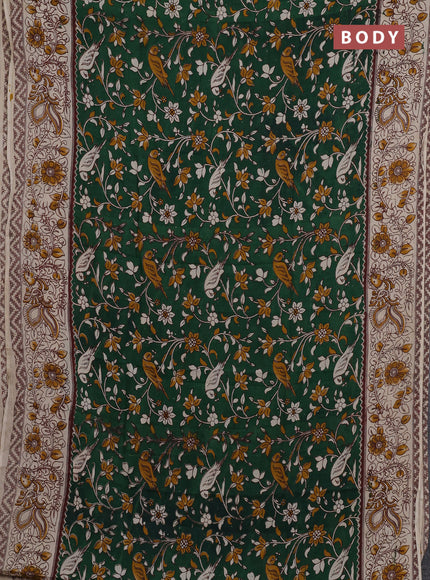 Kalamkari semi silk saree green and beige with allover prints and printed border