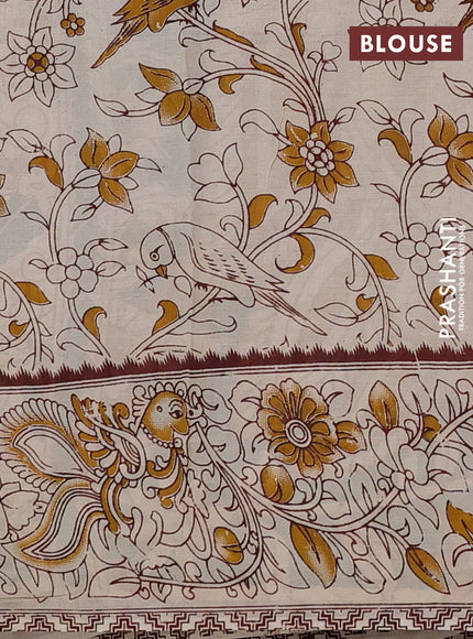 Kalamkari semi silk saree green and beige with allover prints and printed border
