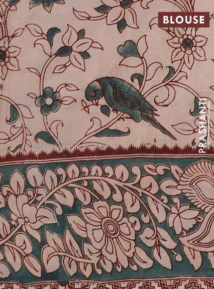 Kalamkari semi silk saree mustard yellow and gree shade with allover prints and printed border