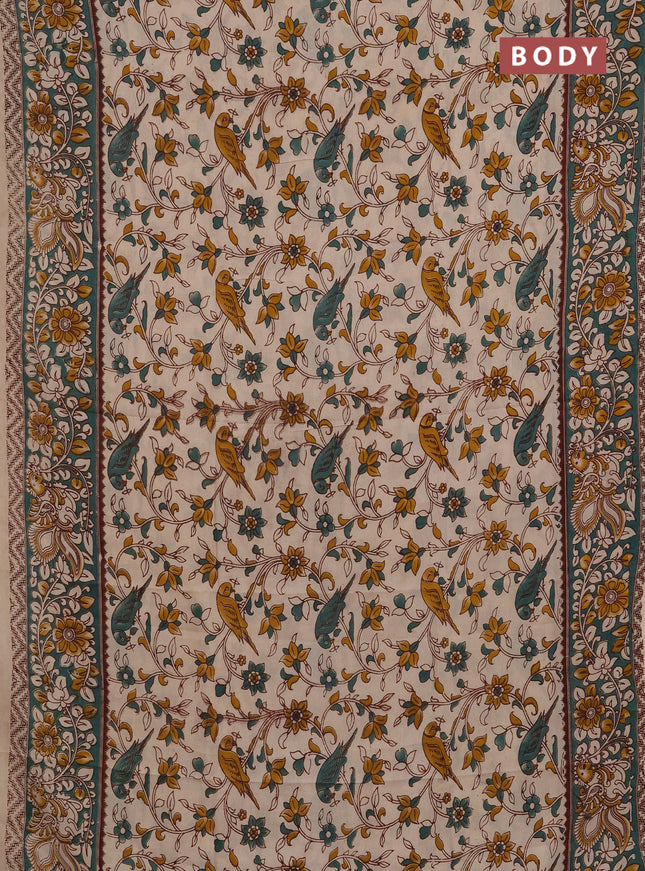 Kalamkari semi silk saree beige and gree shade with allover prints and printed border