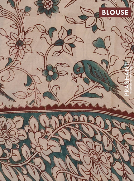 Kalamkari semi silk saree beige and gree shade with allover prints and printed border