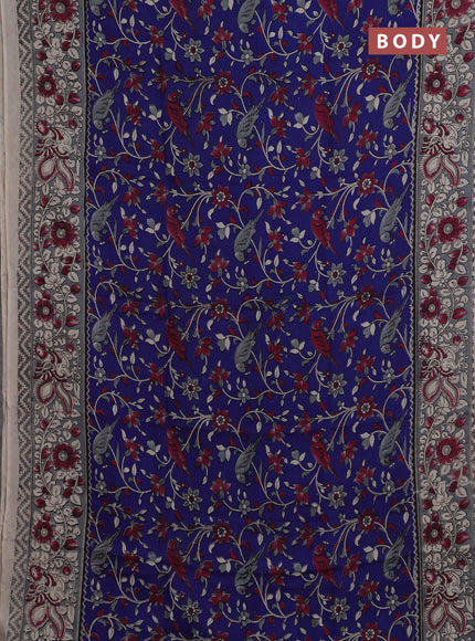 Kalamkari semi silk saree blue and grey with allover prints and printed border