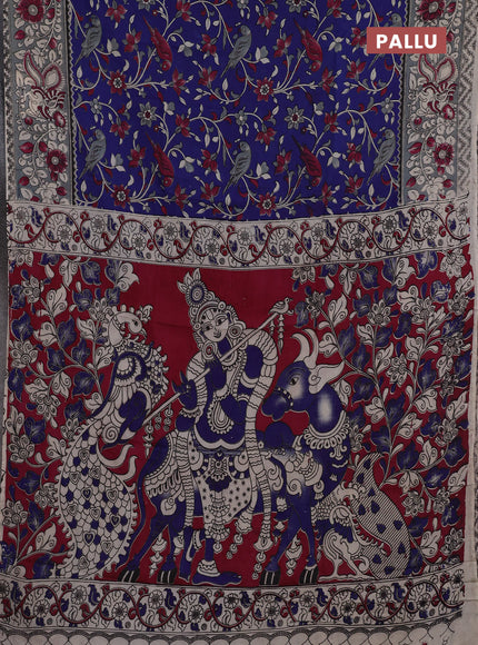 Kalamkari semi silk saree blue and grey with allover prints and printed border