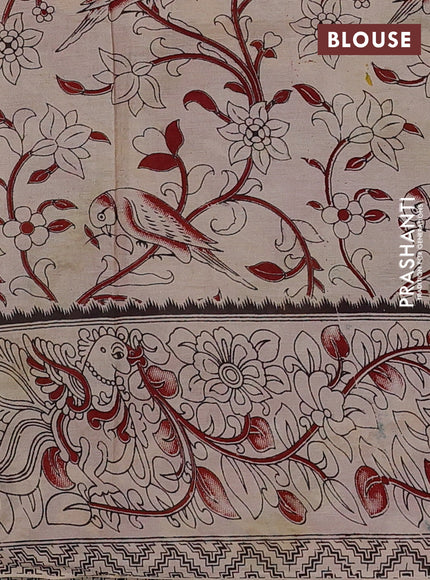 Kalamkari semi silk saree maroon and blue with allover prints and printed border