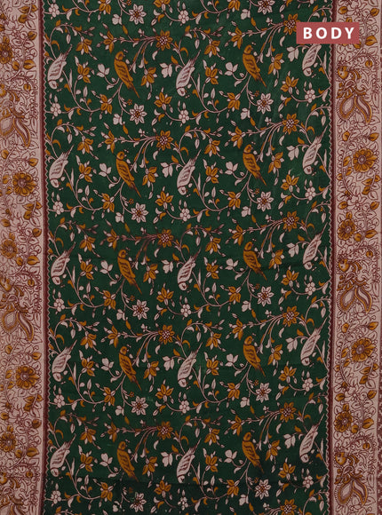 Kalamkari semi silk saree green and beige with allover prints and printed border
