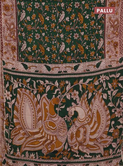 Kalamkari semi silk saree green and beige with allover prints and printed border