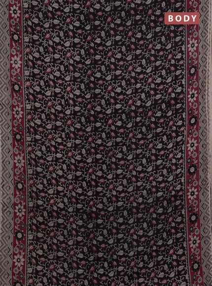 Kalamkari semi silk saree black and magenta pink with allover prints and printed border