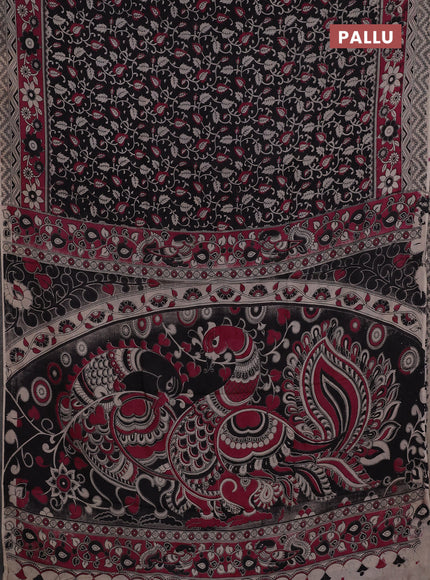 Kalamkari semi silk saree black and magenta pink with allover prints and printed border