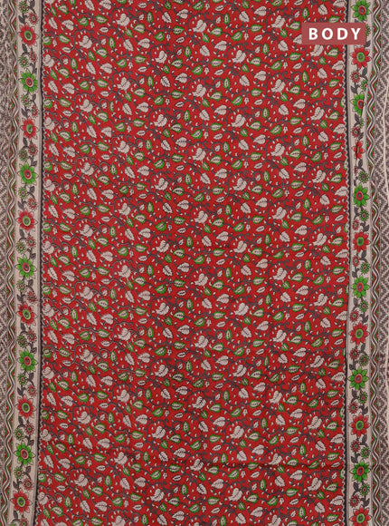 Kalamkari semi silk saree maroon and beige with allover prints and printed border