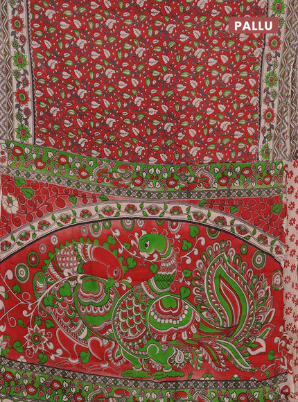 Kalamkari semi silk saree maroon and beige with allover prints and printed border