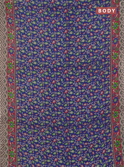 Kalamkari semi silk saree blue and magenta pink with allover prints and printed border