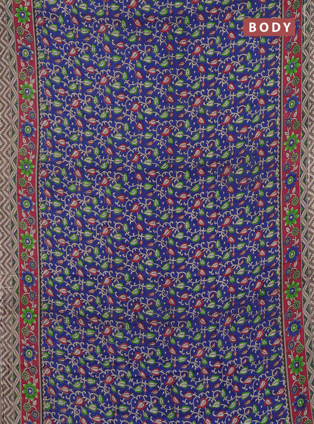 Kalamkari semi silk saree blue and magenta pink with allover prints and printed border
