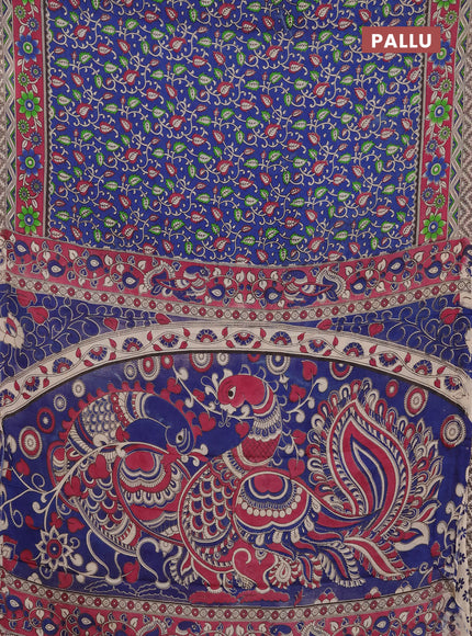 Kalamkari semi silk saree blue and magenta pink with allover prints and printed border