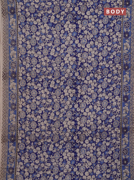 Kalamkari semi silk saree blue with allover prints and printed border