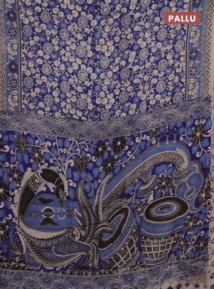Kalamkari semi silk saree blue with allover prints and printed border