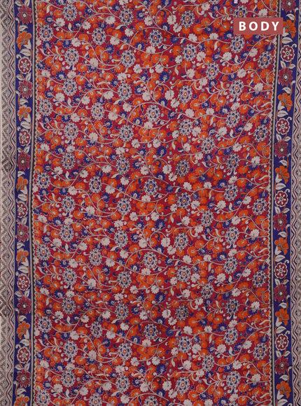Kalamkari semi silk saree magenta pink and blue with allover prints and printed border
