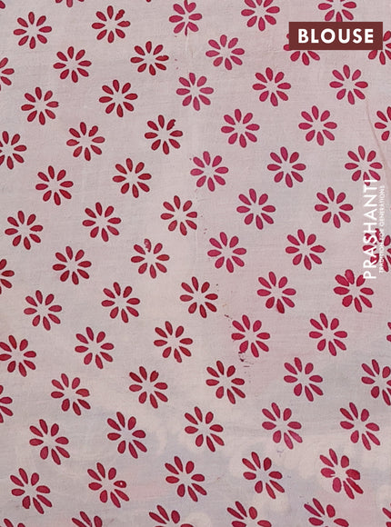 Kalamkari semi silk saree magenta pink and blue with allover prints and printed border