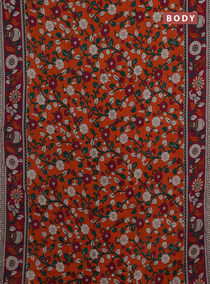 Kalamkari semi silk saree orange and magenta pink with allover prints and printed border