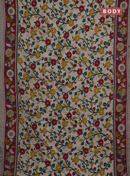 Kalamkari semi silk saree beige and magenta pink with allover prints and printed border