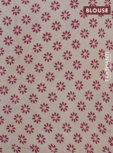 Kalamkari semi silk saree beige and magenta pink with allover prints and printed border
