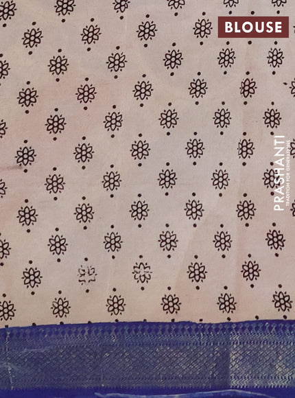 Kalamkari semi silk saree maroon and blue with allover prints and mangalgiri border