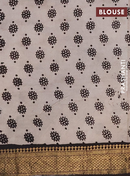 Kalamkari semi silk saree black with allover prints and mangalgiri border