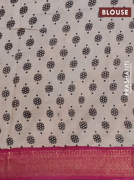 Kalamkari semi silk saree green and pink with allover prints and mangalgiri border