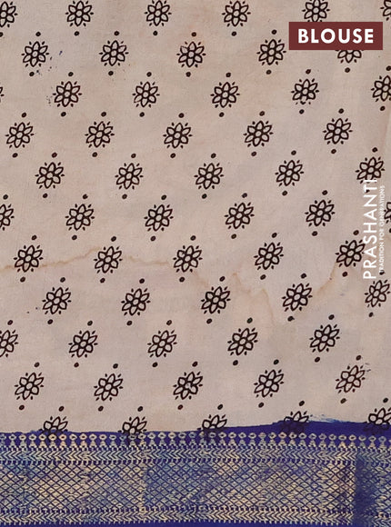 Kalamkari semi silk saree maroon and blue with allover prints and mangalgiri border