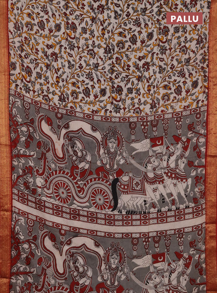 Kalamkari semi silk saree beige and rust shade with allover prints and mangalgiri border