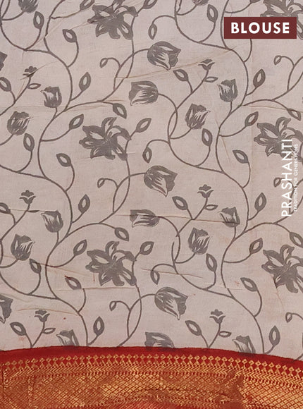 Kalamkari semi silk saree beige and rust shade with allover prints and mangalgiri border