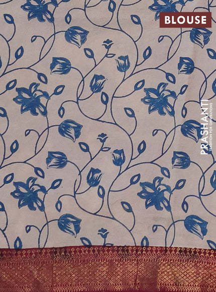 Kalamkari semi silk saree beige and wine shade with allover prints and mangalgiri border