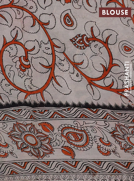 Kalamkari semi silk saree bottle green and mustard yellow with allover prints and printed border
