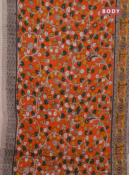 Kalamkari semi silk saree orange and yellow with allover prints and printed border