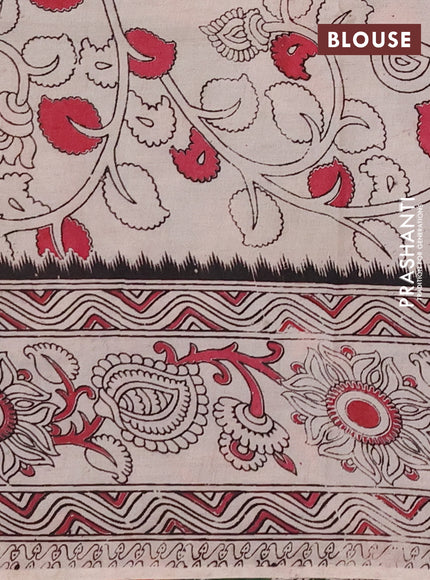 Kalamkari semi silk saree bottle green and orange with allover prints and printed border